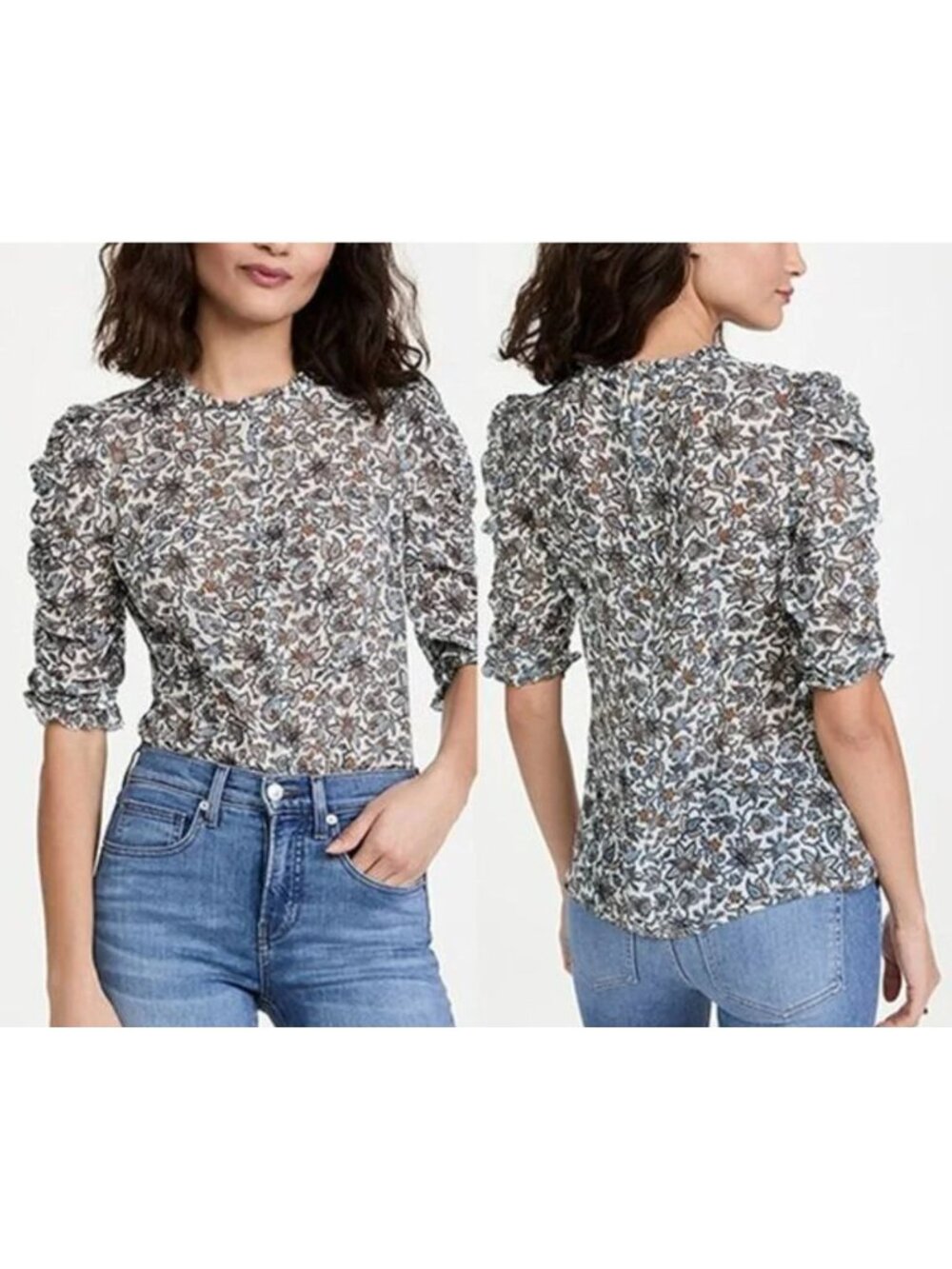 Veronica Beard Natuka Boho Floral Sheer 100% Silk Top Blouse Size 4